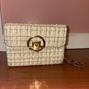 Chic Tweed Clutch with Gold Chain